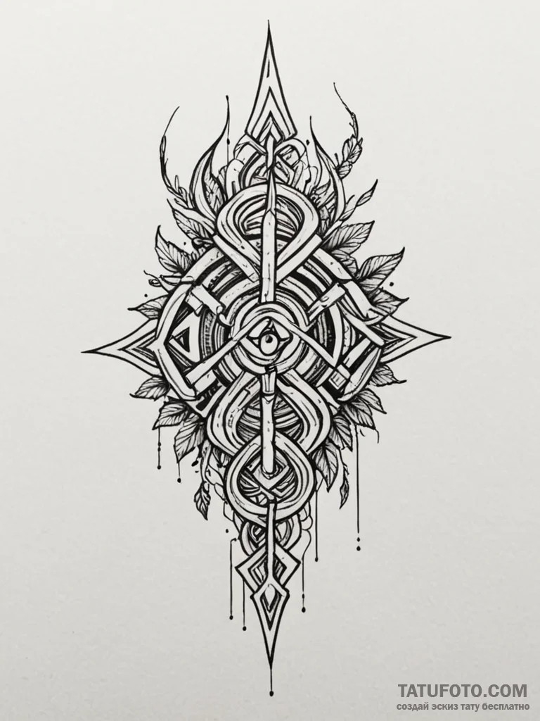 Key with runes and bone carvings, tattoo flas... - эскиз тату (№1751662953_0, 04.07.2025 21:02) — Tatufoto.com