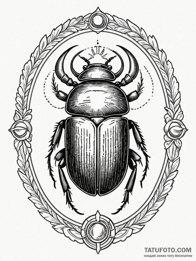 Scarab beetle crowned in runes, tattoo sketch... - эскиз тату (№1751663054_0, 04.07.2025 21:04) — Tatufoto.com