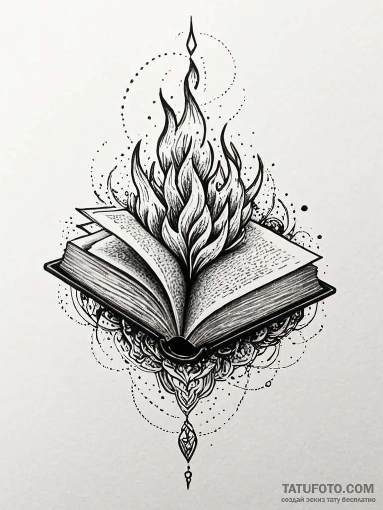 A powerful burning book, destructive,, tattoo... - эскиз тату (№1751663481_0, 04.07.2025 21:11) — Tatufoto.com