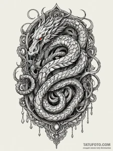 Arcane chains dragging spectral serpent, ink... - эскиз тату (№1751663569_0, 04.07.2025 21:12) — Tatufoto.com