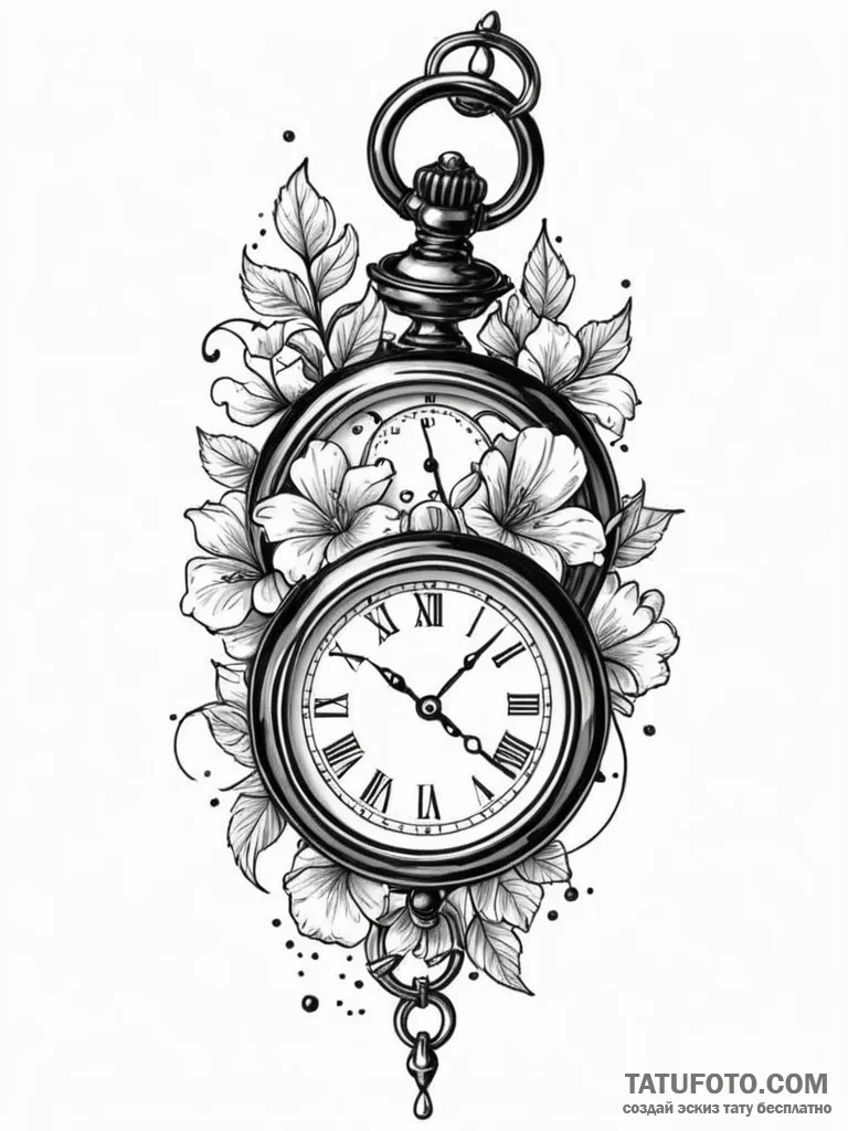 Bone hand clutching timepiece, tattoo flash s... - эскиз тату (№1751663830_0, 04.07.2025 21:17) — Tatufoto.com