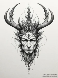 Horned relic crowned in roots, tattoo line ar... - эскиз тату (№1751664000_0, 04.07.2025 21:20) — Tatufoto.com