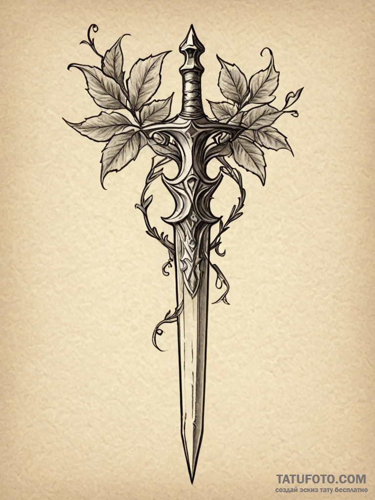 Silver dagger wrapped in ivy, concept art for... - эскиз тату (№1751664087_0, 04.07.2025 21:21) — Tatufoto.com