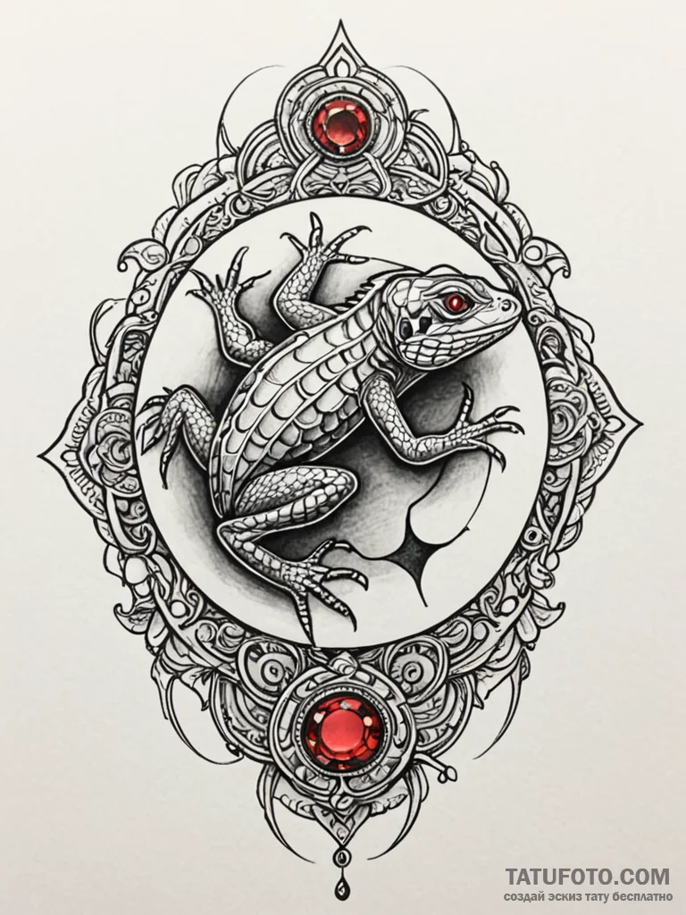 Lizard clutching gemstone orb, tattoo drawing… — эскиз тату (№1751664173_0, 04.07.2025 21:22) — Tatufoto.com