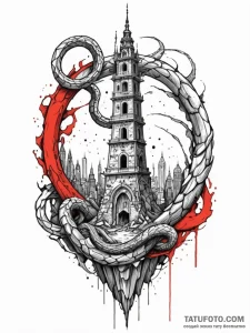 Untamed serpent beneath shattered spire, arti... - эскиз тату (№1751664258_0, 04.07.2025 21:24) — Tatufoto.com