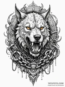 Armored cerberus with chains of smoldering ir... - эскиз тату (№1751664704_0, 04.07.2025 21:31) — Tatufoto.com