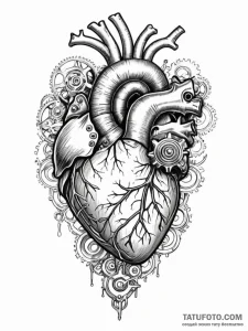 Anatomical heart with mechanical gears inside - эскиз тату (№1751664813_0, 04.07.2025 21:33) — Tatufoto.com