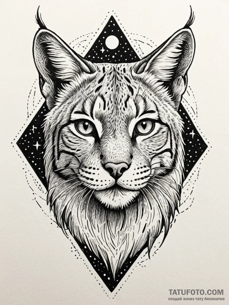 Lynx eyes beneath starlit sky, ink illustrati... - эскиз тату (№1751664985_0, 04.07.2025 21:36) — Tatufoto.com