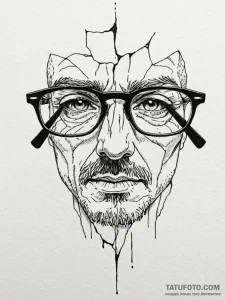 A detailed broken spectacles, sight,, ink ill... - эскиз тату (№1751665156_0, 04.07.2025 21:39) — Tatufoto.com