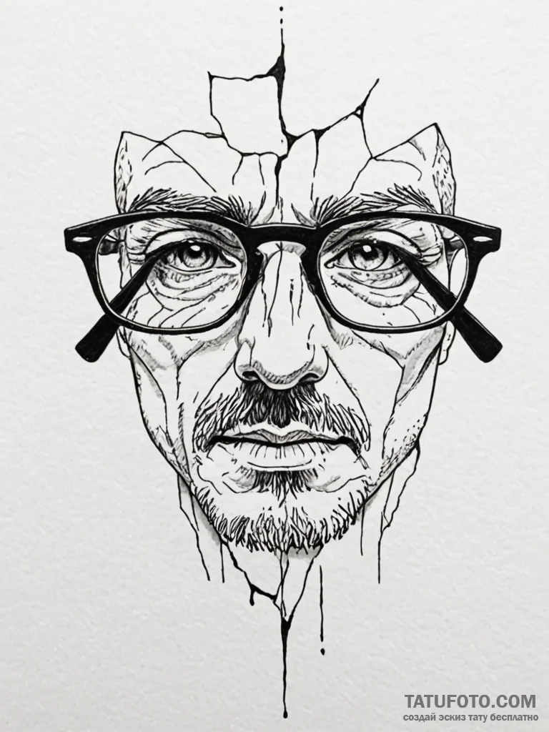 A detailed broken spectacles, sight,, ink ill… — эскиз тату (№1751665156_0, 04.07.2025 21:39) — Tatufoto.com