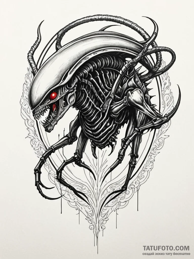 A xenomorph from alien, concept art for tatto… — эскиз тату (№1751665243_0, 04.07.2025 21:40) — Tatufoto.com