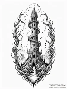 Ghost serpent beneath shattered spire, tattoo... - эскиз тату (№1751665328_0, 04.07.2025 21:42) — Tatufoto.com