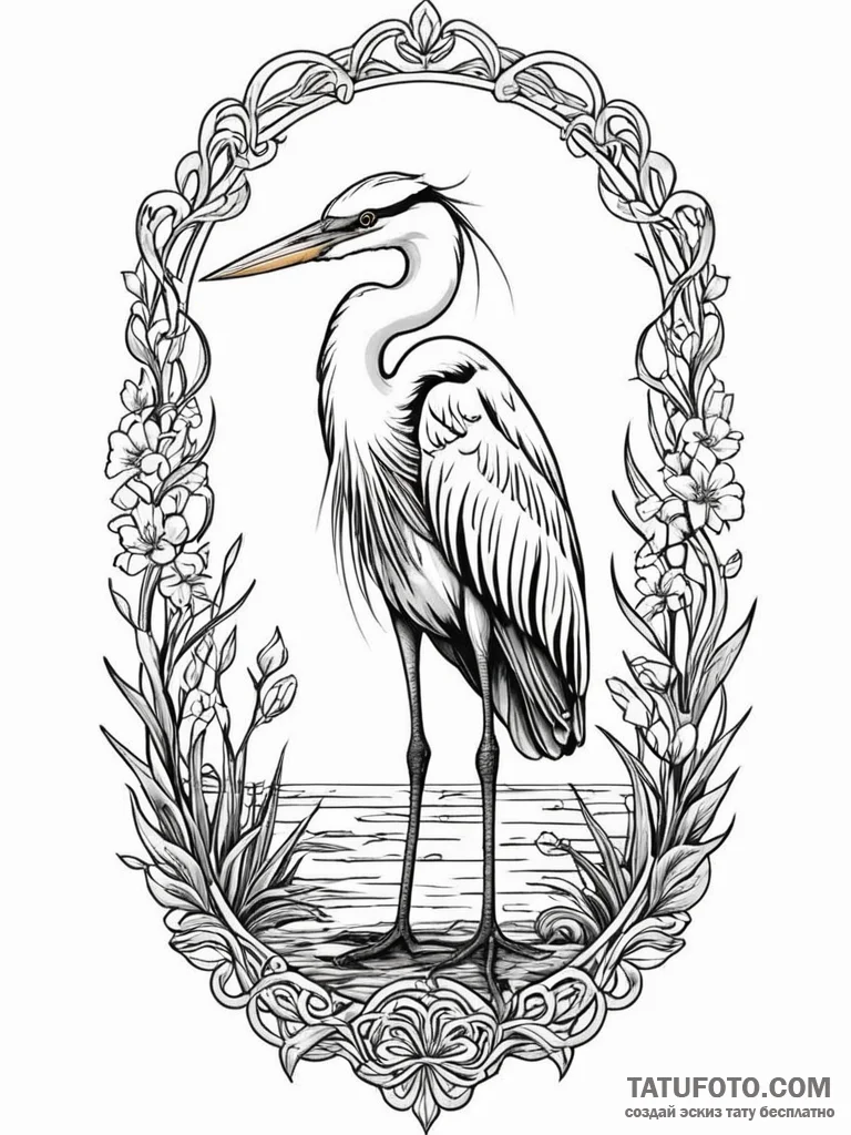Heron, standing still and patient in the wate... - эскиз тату (№1751665507_0, 04.07.2025 21:45) — Tatufoto.com