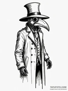 Plague doctor, tattoo drawing outline, clear... - эскиз тату (№1751665935_0, 04.07.2025 21:52) — Tatufoto.com