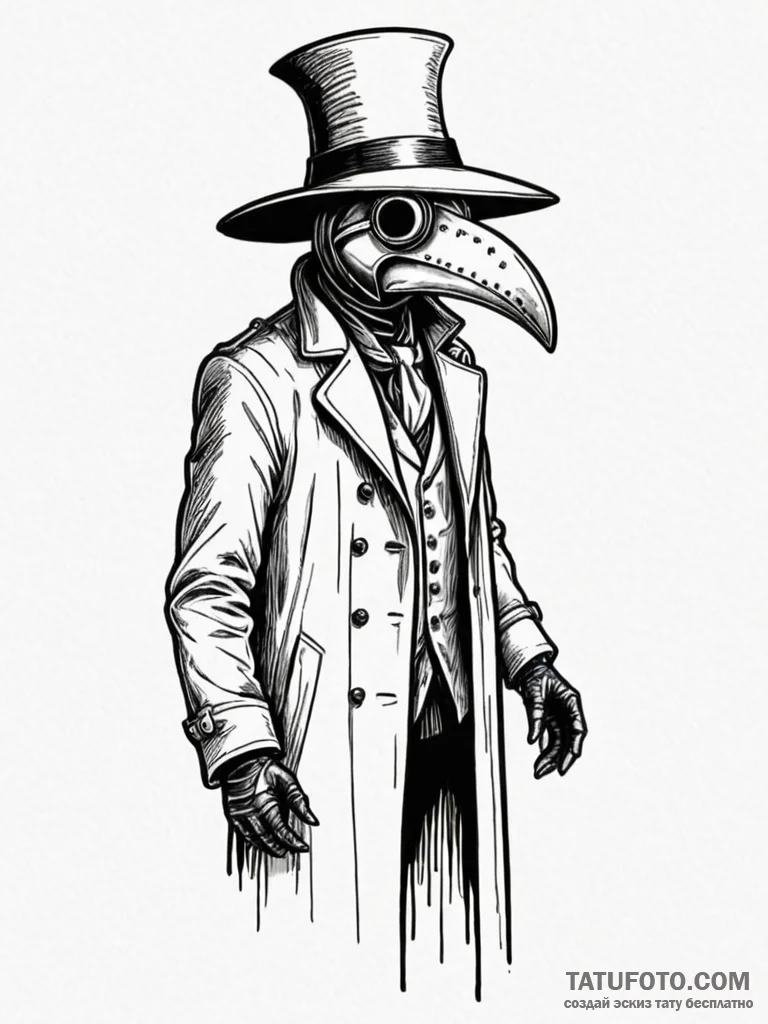 Plague doctor, tattoo drawing outline, clear... - эскиз тату (№1751665935_0, 04.07.2025 21:52) — Tatufoto.com