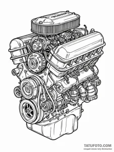 Blueprint of a classic muscle car engine, art... - эскиз тату (№1751666021_0, 04.07.2025 21:53) — Tatufoto.com