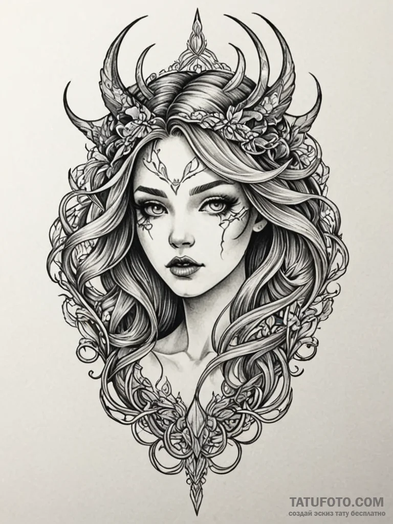 Abyssal siren with sharp teeth, tattoo drawin... - эскиз тату (№1751666192_0, 04.07.2025 21:56) — Tatufoto.com