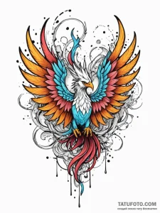 Corrupted phoenix with broken wings, ink illu... - эскиз тату (№1751666277_0, 04.07.2025 21:57) — Tatufoto.com