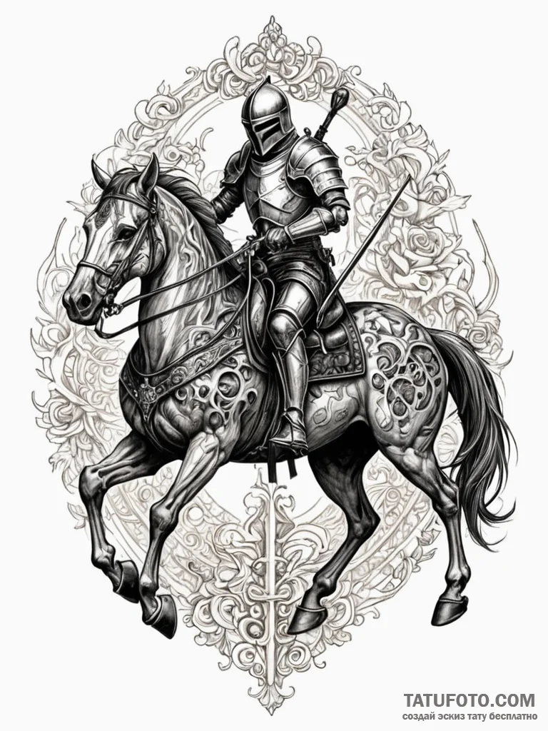 Abyssal knight riding skeletal steed, tattoo... - эскиз тату (№1751666362_0, 04.07.2025 21:59) — Tatufoto.com