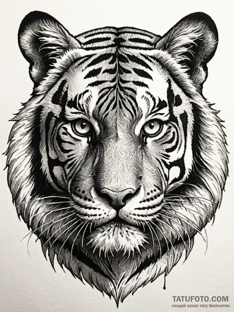 A regal bengal tiger face, powerful and detai... - эскиз тату (№1751666570_0, 04.07.2025 22:02) — Tatufoto.com