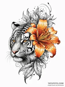 Tiger lily in full, vibrant bloom, concept ar... - эскиз тату (№1751666828_0, 04.07.2025 22:07) — Tatufoto.com