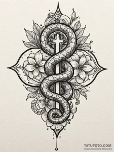 Salt serpent beneath celestial bloom, tattoo... - эскиз тату (№1751666913_0, 04.07.2025 22:08) — Tatufoto.com