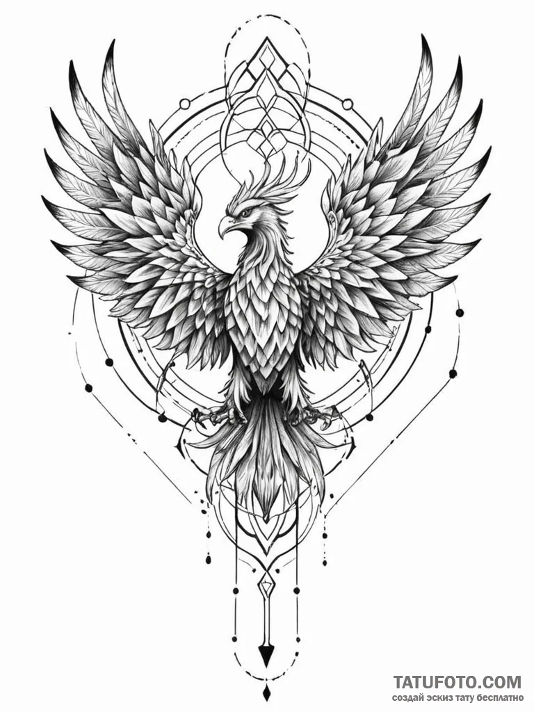Ice phoenix emerging from frost, tattoo sketc... - эскиз тату (№1751667263_0, 04.07.2025 22:14) — Tatufoto.com