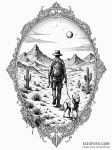 Lone wanderer in a post-apocalyptic desert, w... - эскиз тату (№1751667348_0, 04.07.2025 22:15) — Tatufoto.com