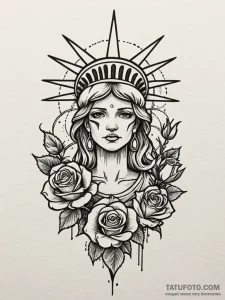 Statue of liberty, tattoo drawing outline, st... - эскиз тату (№1751667520_0, 04.07.2025 22:18) — Tatufoto.com