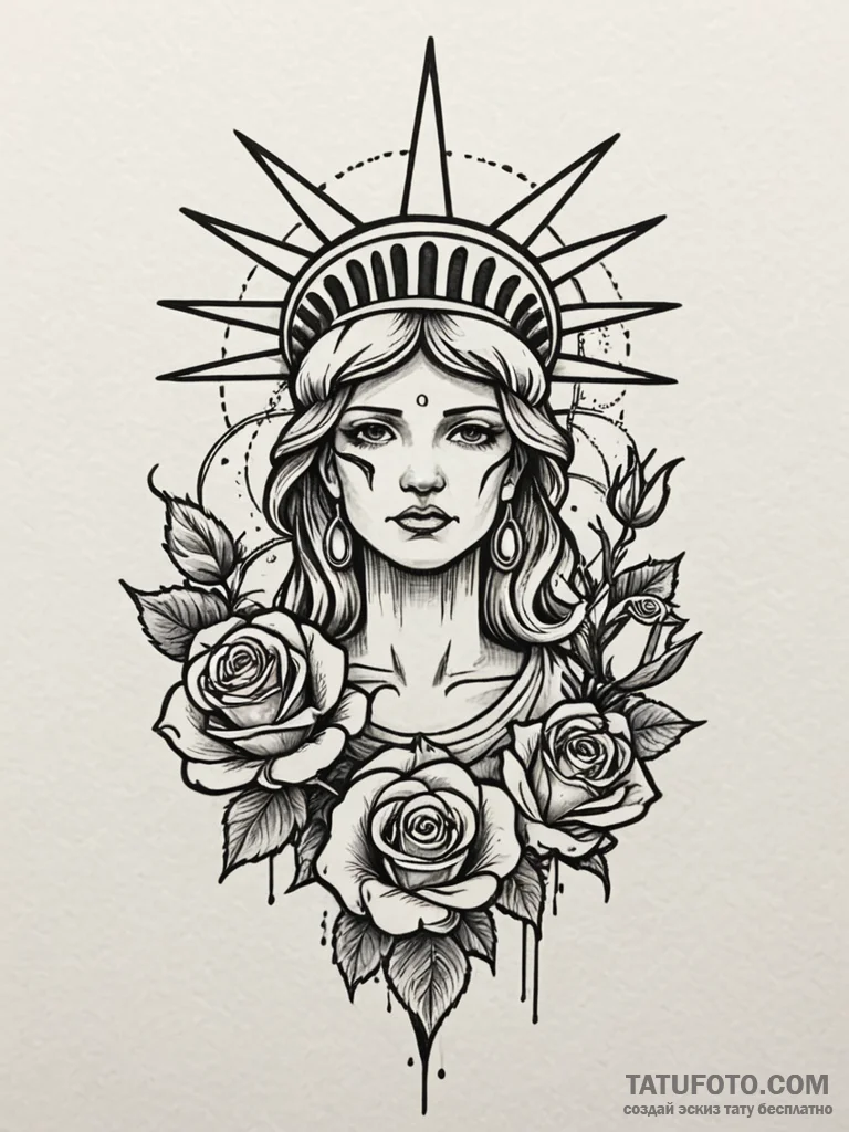 Statue of liberty, tattoo drawing outline, st... - эскиз тату (№1751667520_0, 04.07.2025 22:18) — Tatufoto.com