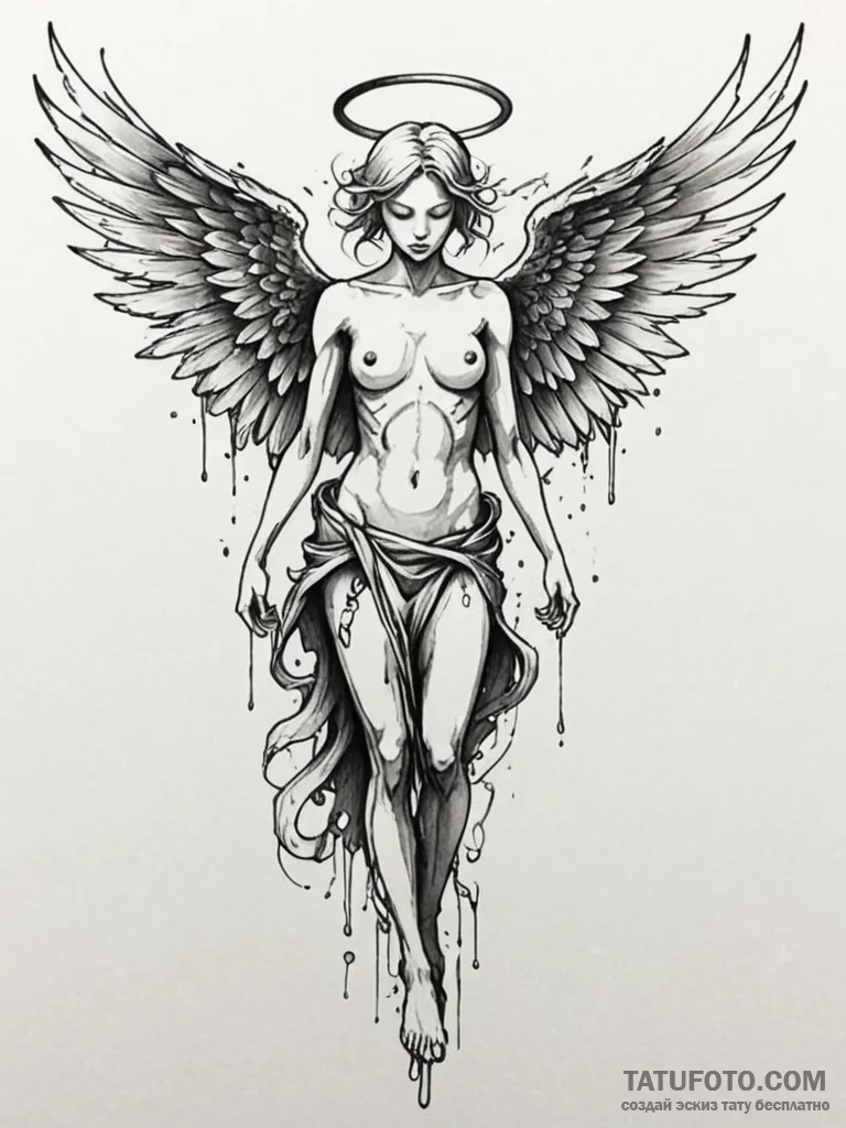 Apocalyptic angel with rusted wings, artistic... - эскиз тату (№1751667689_0, 04.07.2025 22:21) — Tatufoto.com
