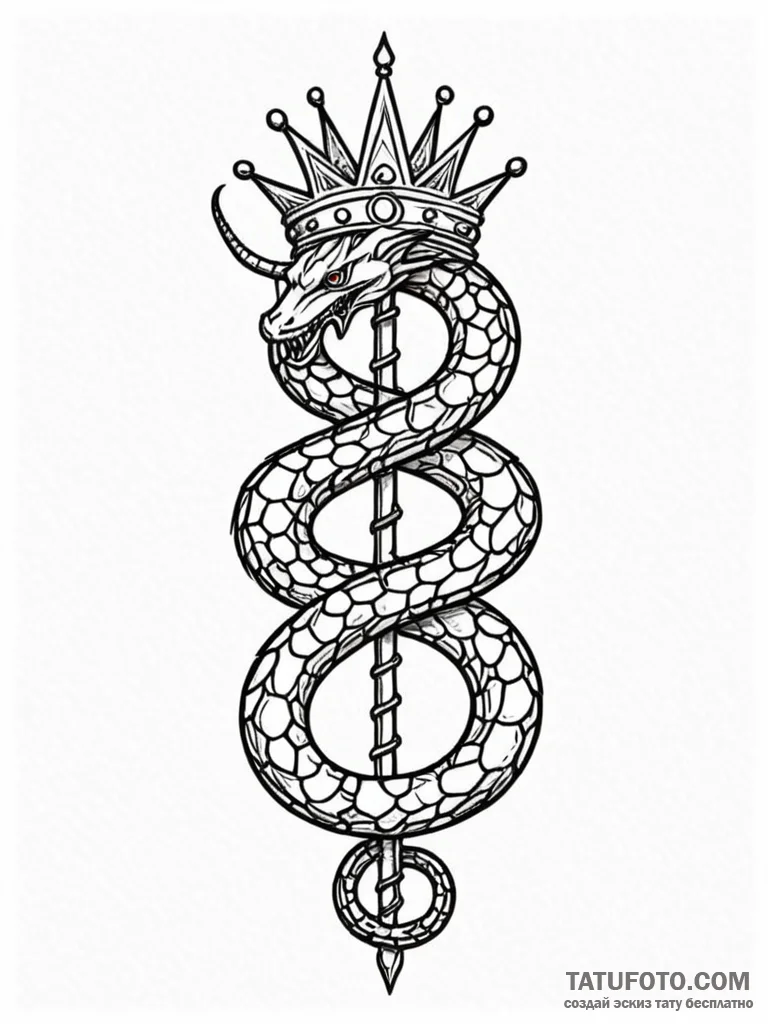 Glyph-etched serpent crowned in bone, tattoo… — эскиз тату (№1751667773_0, 04.07.2025 22:22) — Tatufoto.com