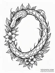 Ouroboros (snake eating its tail) made of flo... - эскиз тату (№1751668200_0, 04.07.2025 22:30) — Tatufoto.com
