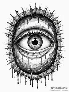 Sewer grate with a single, monstrous eye peer... - эскиз тату (№1751668452_0, 04.07.2025 22:34) — Tatufoto.com