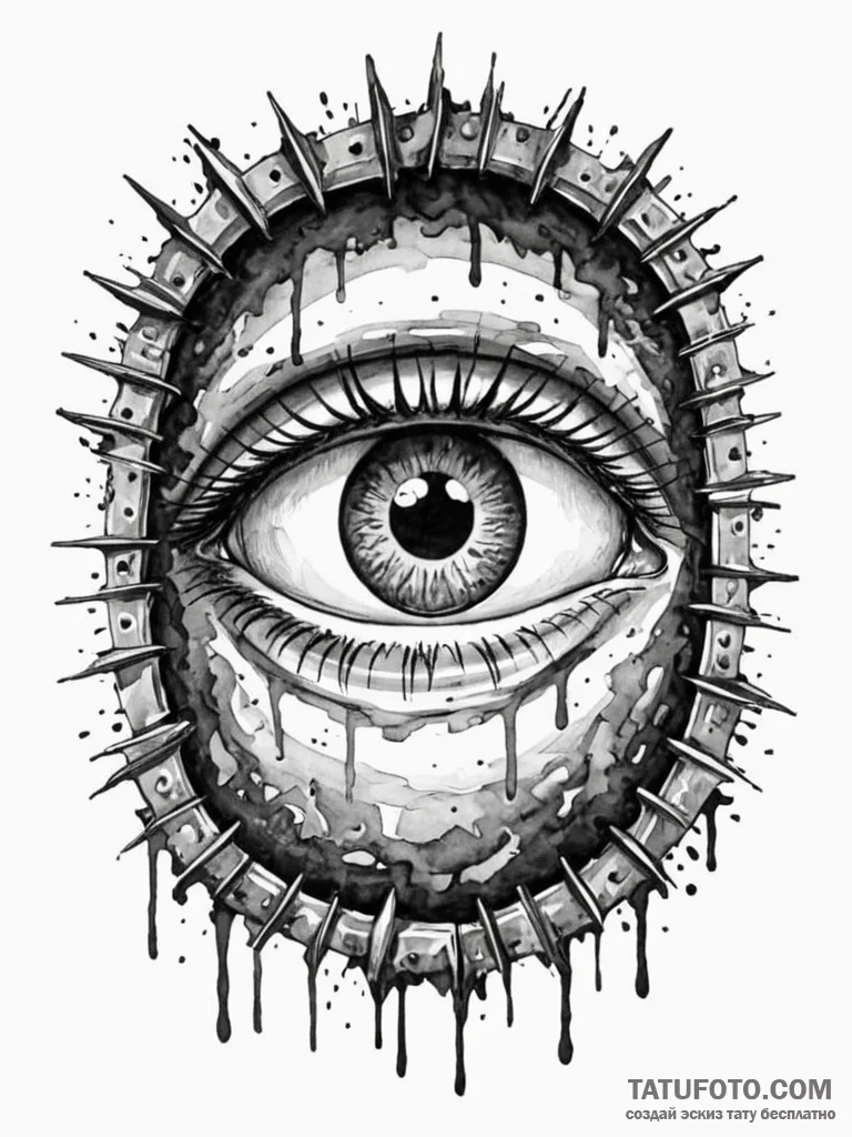 Sewer grate with a single, monstrous eye peer... - эскиз тату (№1751668452_0, 04.07.2025 22:34) — Tatufoto.com