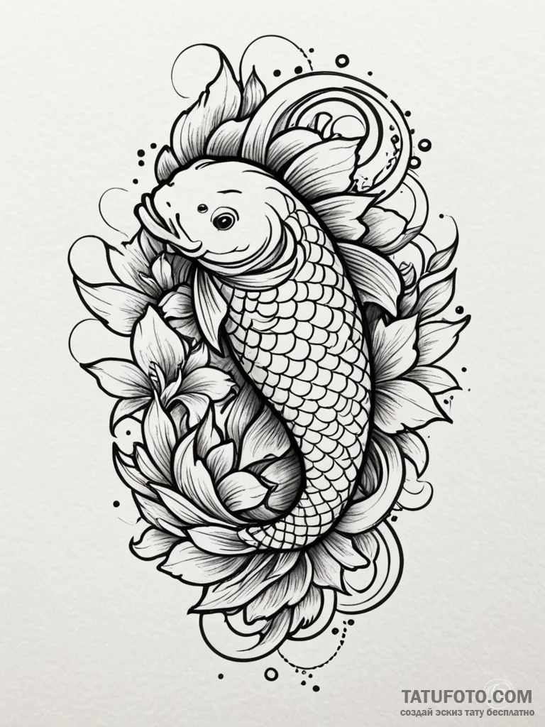 Koi, concept art for tattoo, old school tradi... - эскиз тату (№1751669137_0, 04.07.2025 22:45) — Tatufoto.com