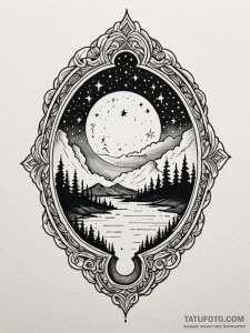 Night sky seen through a keyhole, tattoo line... - эскиз тату (№1751669305_0, 04.07.2025 22:48) — Tatufoto.com