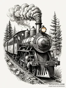 Train, classic steam engine, on a long journe... - эскиз тату (№1751669473_0, 04.07.2025 22:51) — Tatufoto.com