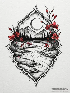 Ghost bloom beneath crimson river, tattoo dra... - эскиз тату (№1751669640_0, 04.07.2025 22:54) — Tatufoto.com