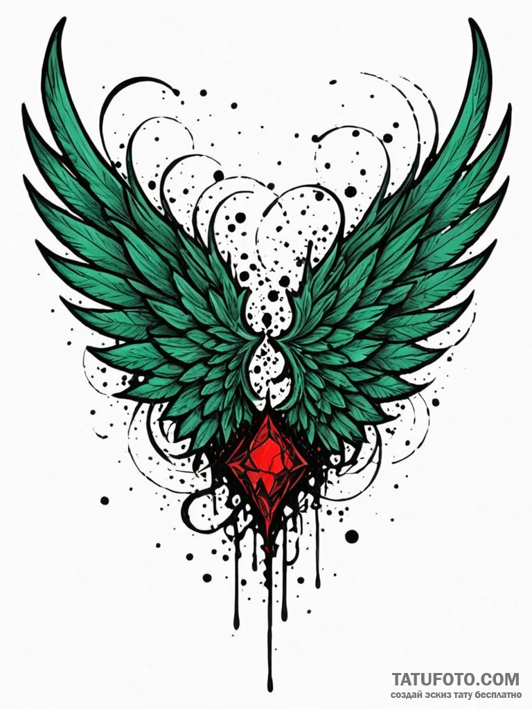 Emerald wings beneath shattered sky, artistic… — эскиз тату (№1751669724_0, 04.07.2025 22:55) — Tatufoto.com