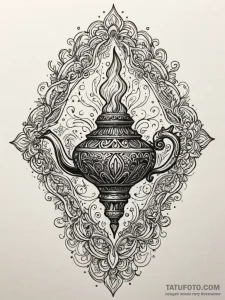 Ifrit emerging from a magic lamp, artistic ta... - эскиз тату (№1751669893_0, 04.07.2025 22:58) — Tatufoto.com