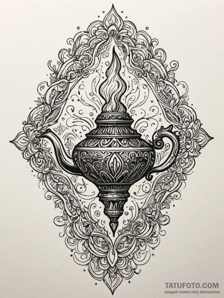 Ifrit emerging from a magic lamp, artistic ta... - эскиз тату (№1751669893_0, 04.07.2025 22:58) — Tatufoto.com