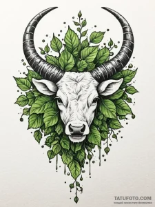 Ox horns bound with ivy, tattoo line art, wat... - эскиз тату (№1751670063_0, 04.07.2025 23:01) — Tatufoto.com