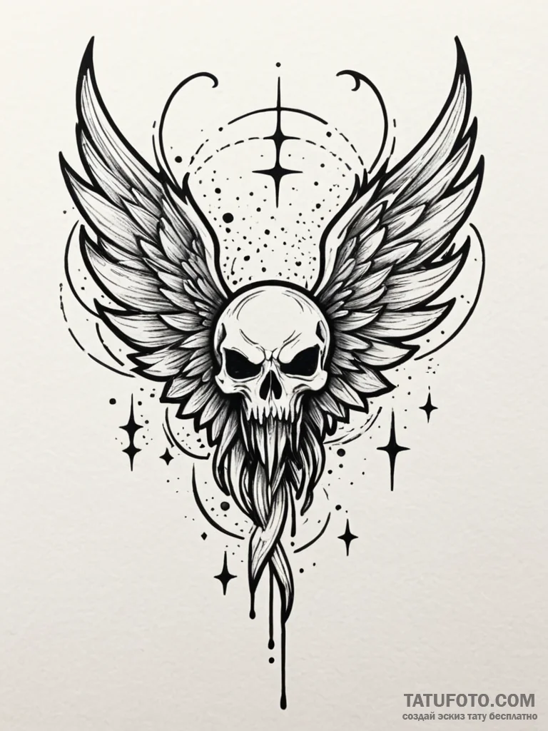 Glyph-etched wings devouring starlight, artis... - эскиз тату (№1751670232_0, 04.07.2025 23:03) — Tatufoto.com