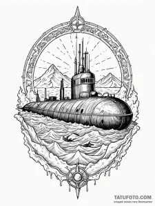 Nuclear submarine surfacing, breaking through... - эскиз тату (№1751670317_0, 04.07.2025 23:05) — Tatufoto.com