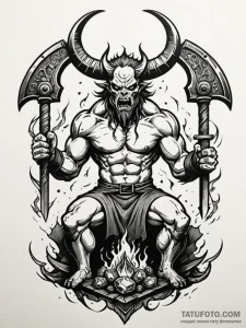 Demonic blacksmith forging a soul on a hellis... - эскиз тату (№1751670402_0, 04.07.2025 23:06) — Tatufoto.com