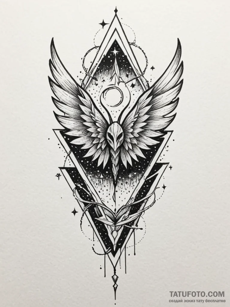 Frozen wings devouring starlight, tattoo line… — эскиз тату (№1751670569_0, 04.07.2025 23:09) — Tatufoto.com