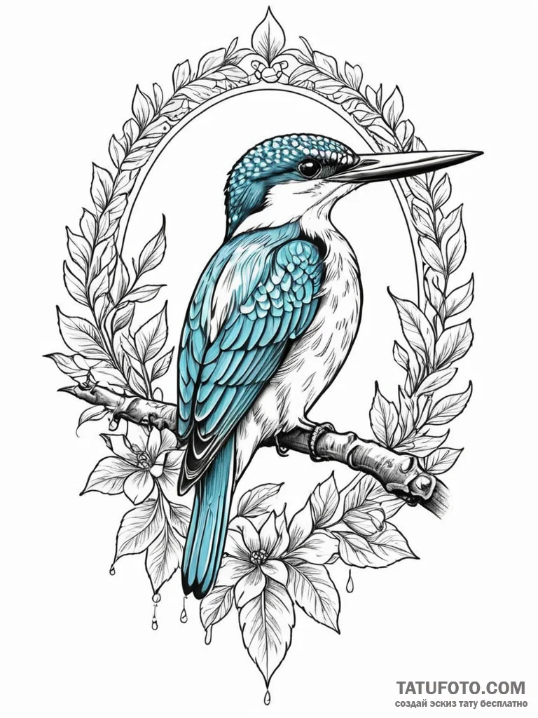 Kingfisher, a flash of color and symbol of pr... - эскиз тату (№1751670994_0, 04.07.2025 23:16) — Tatufoto.com
