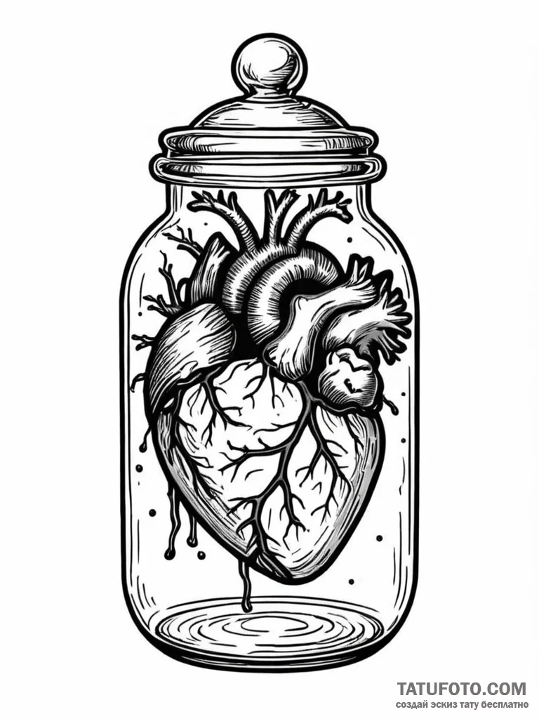 Anatomical heart in glass jar, artistic tatto... - эскиз тату (№1751671162_0, 04.07.2025 23:19) — Tatufoto.com