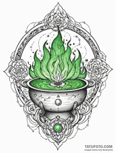 Witch's cauldron with green, bubbling brew, t... - эскиз тату (№1751671246_0, 04.07.2025 23:20) — Tatufoto.com